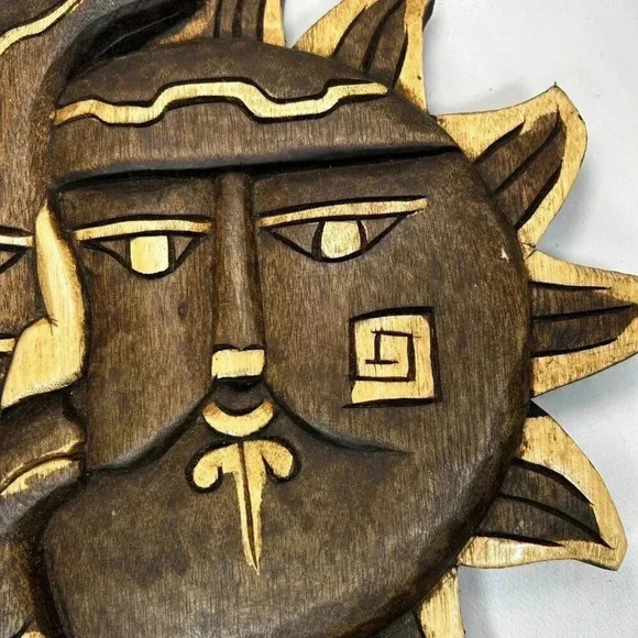 2/$30 Celestial Sun and Moon Wood Carved Decoration Home - Picture 2 of 5